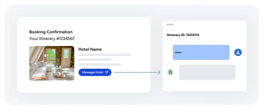 Booking Confirmation page with Message Hotel button