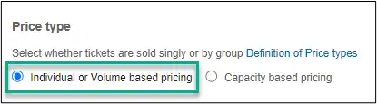 Price type selection screen showing individual or volume-based pricing options