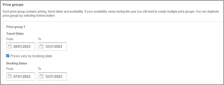 Booking dates example