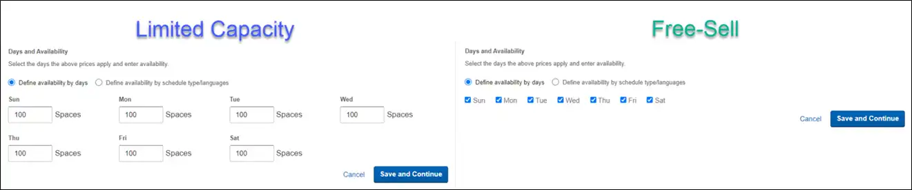 Define availability by days start time example