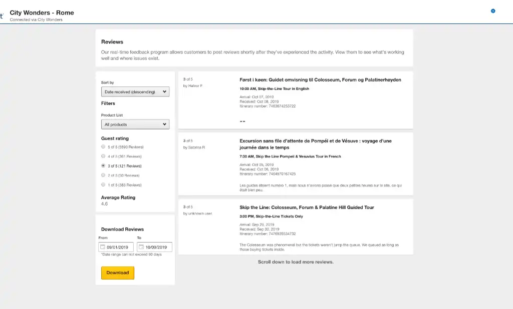 Reviews page