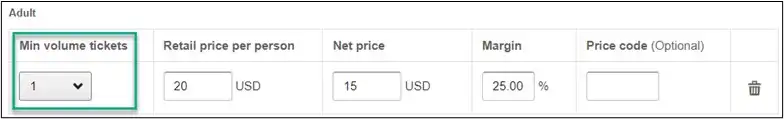 Minimum volume tickets field showing value of 1