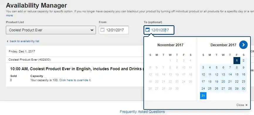 Date range selection