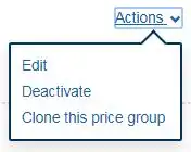 Actions menu showing Clone this price group option