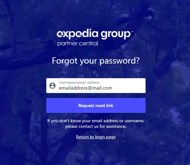 Request password reset screen