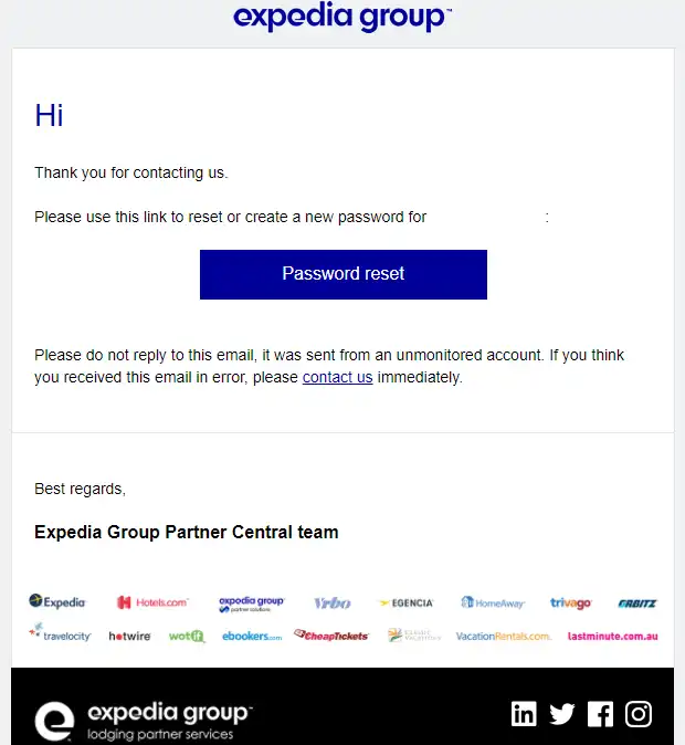 Password reset email