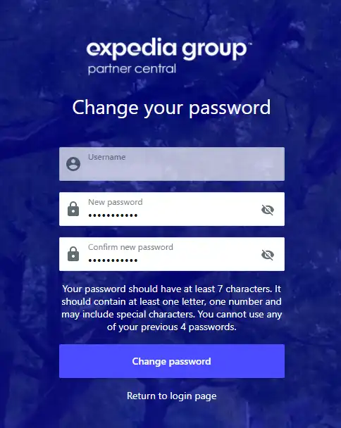New password entry screen
