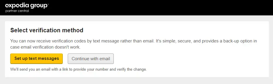 Verification method selection screen