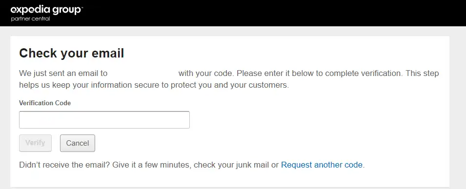 Verification code entry screen