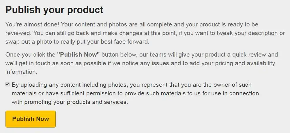 Publish your product page showing checkbox and Publish Now button