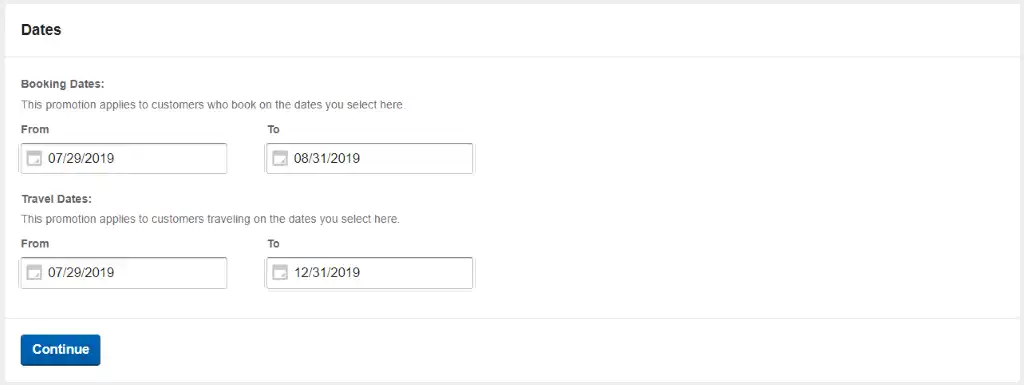 Travel and booking dates
