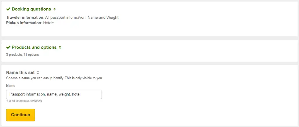 Name booking questions set