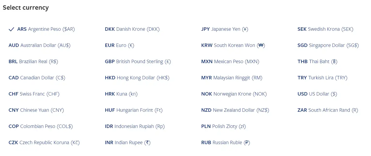 Supported currencies Supported currencies