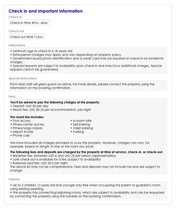 Expedia Group check-in and important information example Expedia Group check-in and important information example