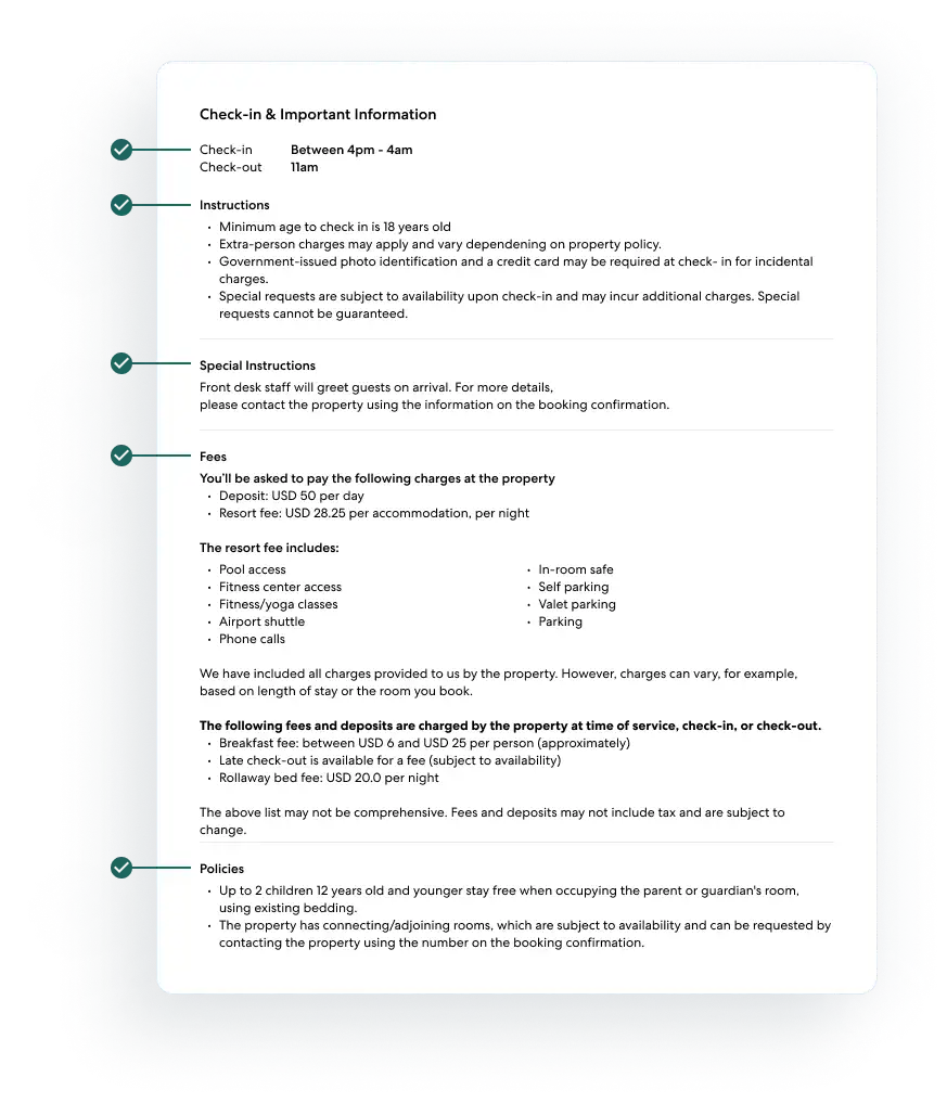 Expedia Group check-in and important information example Expedia Group check-in and important information example