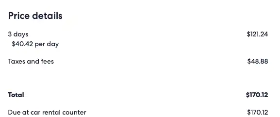 Email display of total price and when payment is due