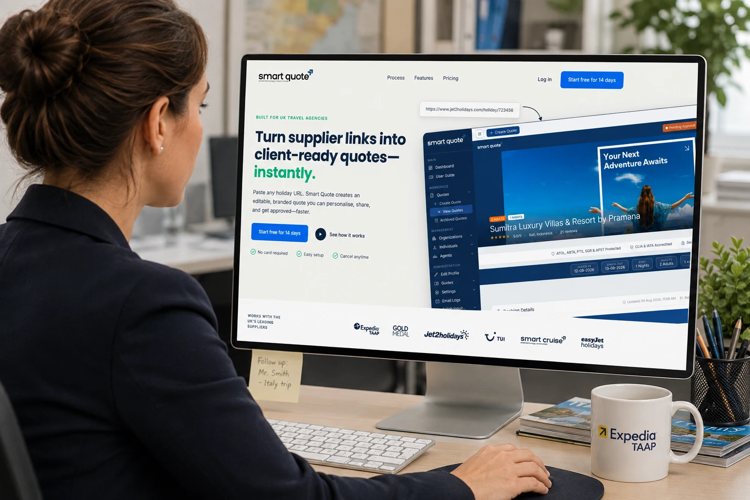 A travel agent using Smart Quote to build an Expedia TAAP holiday quote