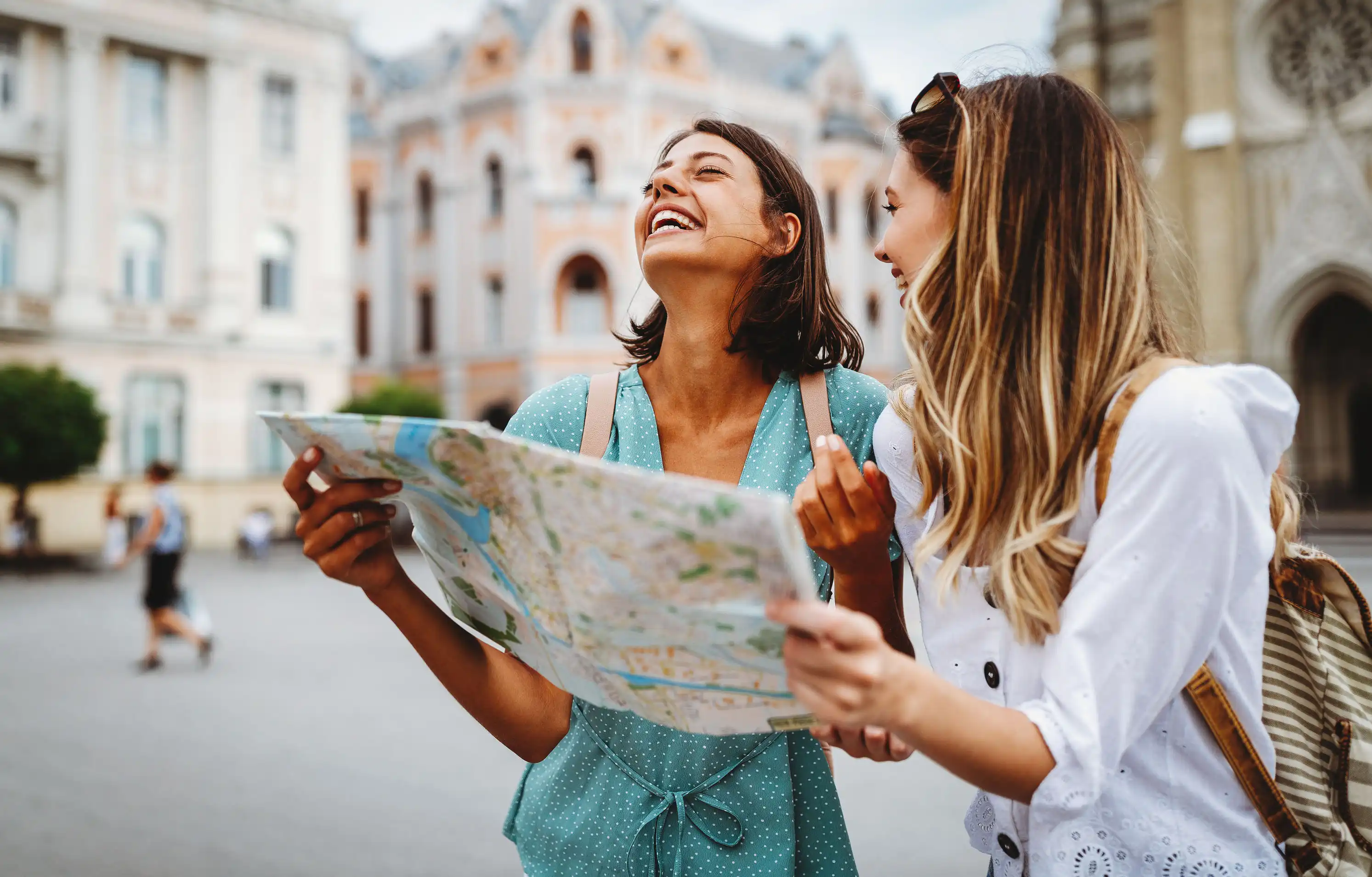 travelers looking at map