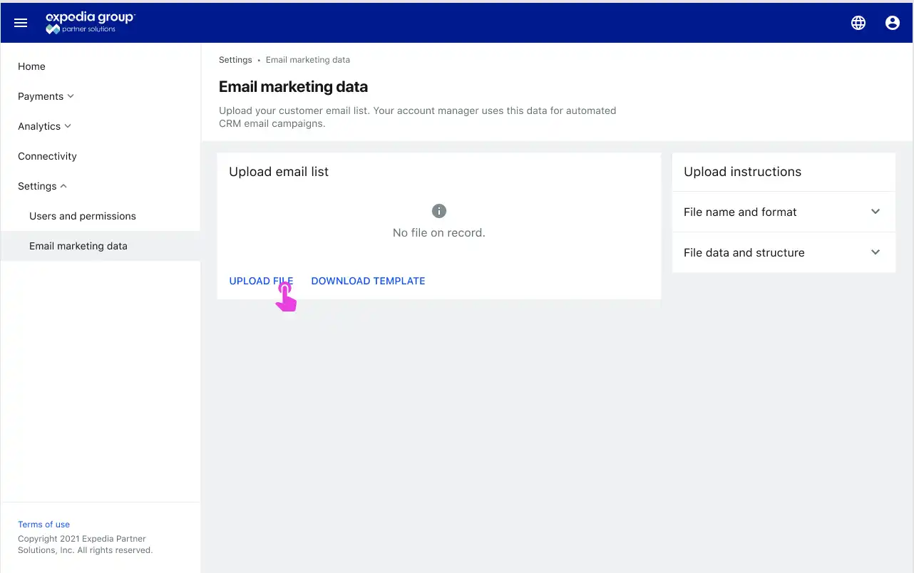 The Partner Portal window with 'upload file' link highlighted