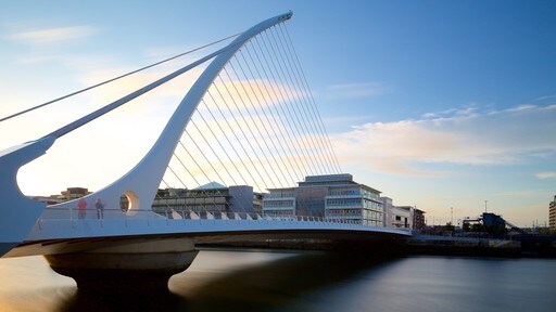 Dublin which includes a bridge, night scenes and modern architecture