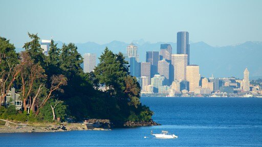 Bainbridge Island toont een stad en een baai of haven