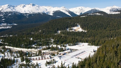 Whistler Olympic Park featuring mountains, snow and landscape views