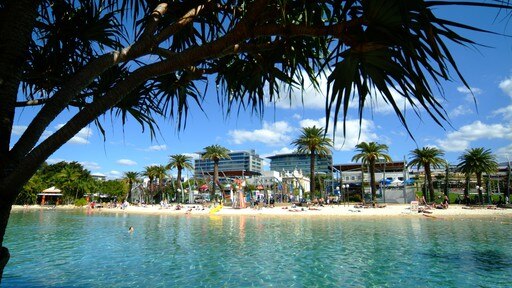 South Bank menunjukkan pantai berpasir dan alam tropis