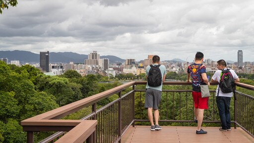 Kyushu which includes a city and views as well as a small group of people
