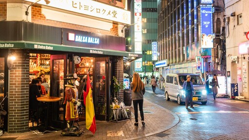 Japan featuring street scenes, night scenes and a city