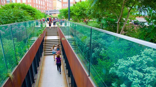 The High Line Park bevat een tuin en ook een klein groepje mensen
