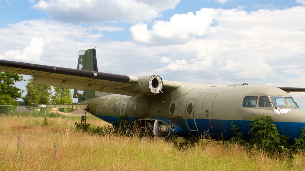 Parque Tempelhof que incluye aeronave, un jardín y escenas tranquilas