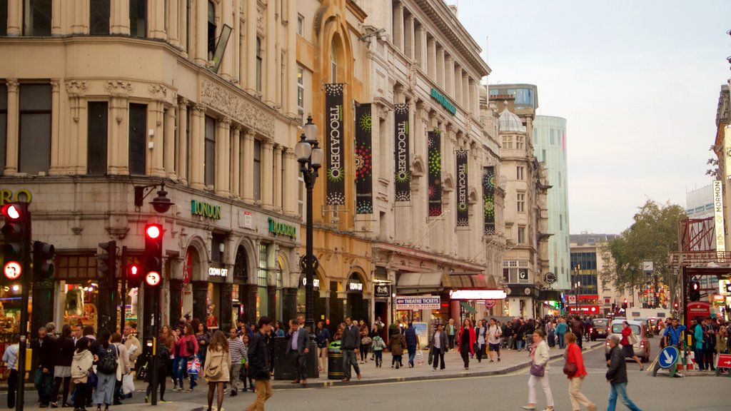 Piccadilly Circus featuring a city, heritage architecture and street scenes