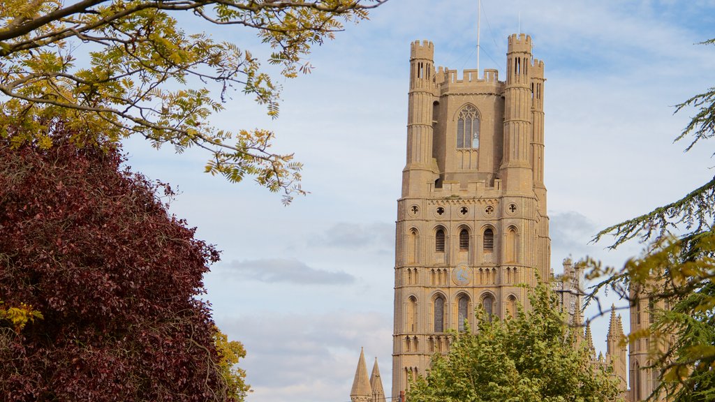 Ely Cathedral som omfatter historiske bygningsværker, kulturarvsgenstande og en kirke eller en katedral