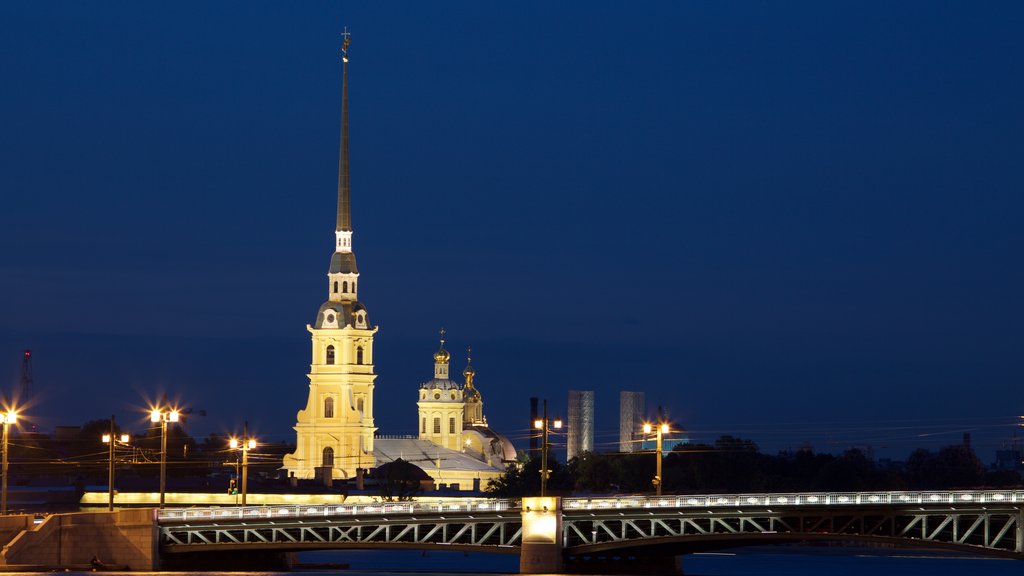 Peter and Paul Fortress showing a bridge and a city