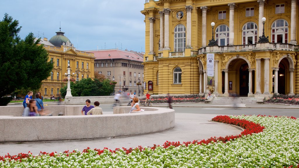 Croatian National Theatre which includes heritage architecture as well as a small group of people