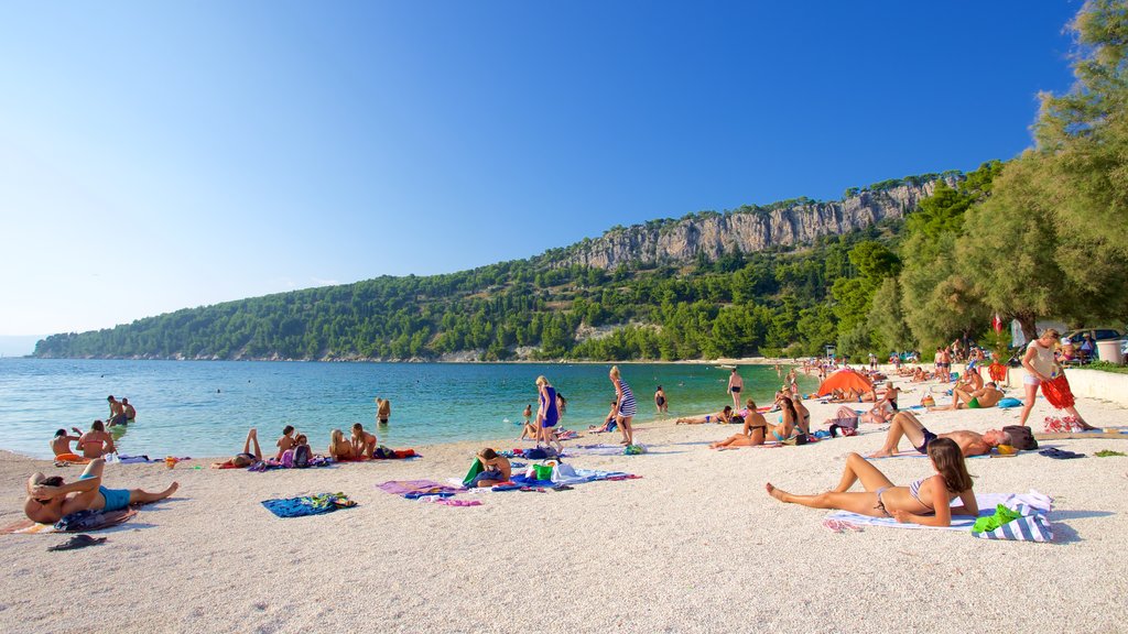 Kasuni Strand som omfatter udsigt over kystområde og en strand såvel som en stor gruppe mennesker