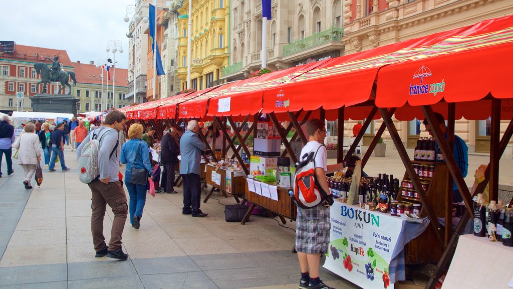 Praça Ban Jelacic que inclui uma praça ou plaza, mercados e arquitetura de patrimônio