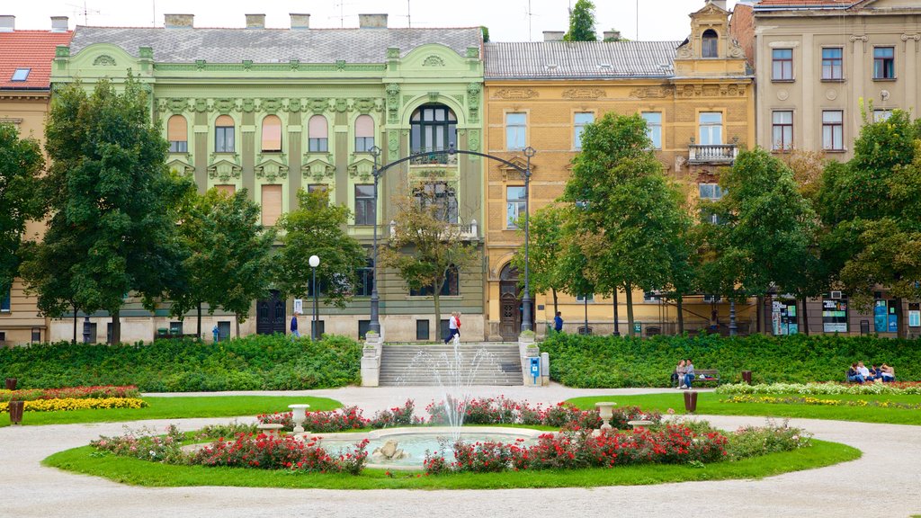 Tomislav Plads som viser en park, en plads eller et torv og et springvand