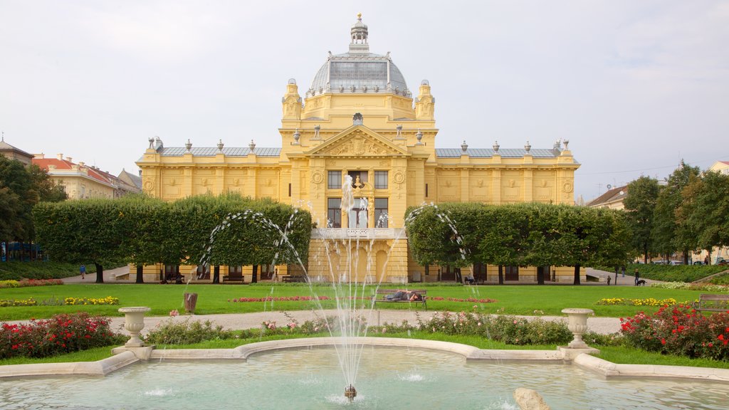 Praça do Rei Tomislav que inclui arquitetura de patrimônio, uma fonte e um edifício administrativo