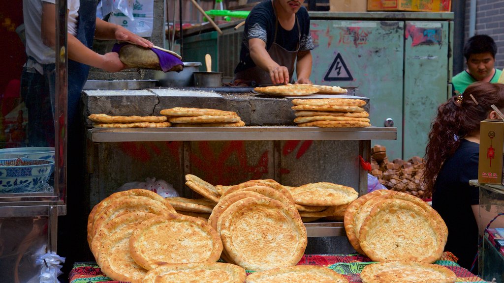 Gran mezquita de Xi\'an mostrando comida y mercados