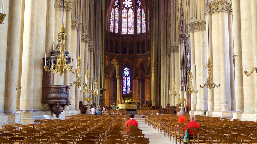 Reims Cathedral showing a church or cathedral, heritage elements and interior views