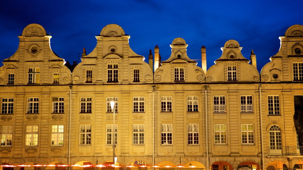 Grand Place which includes night scenes and a house