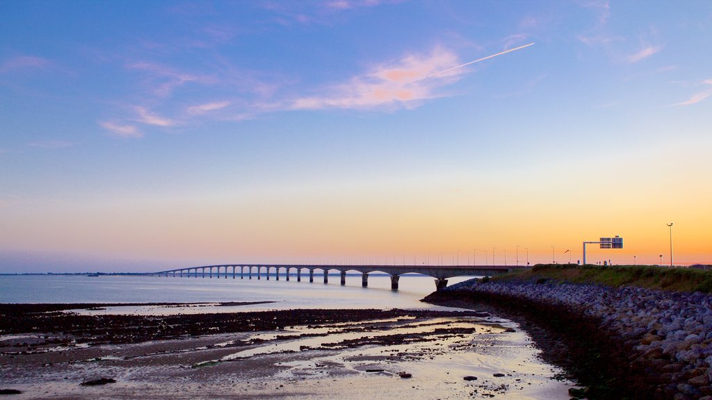 Ile de Re Bridge showing a sunset and a bridge