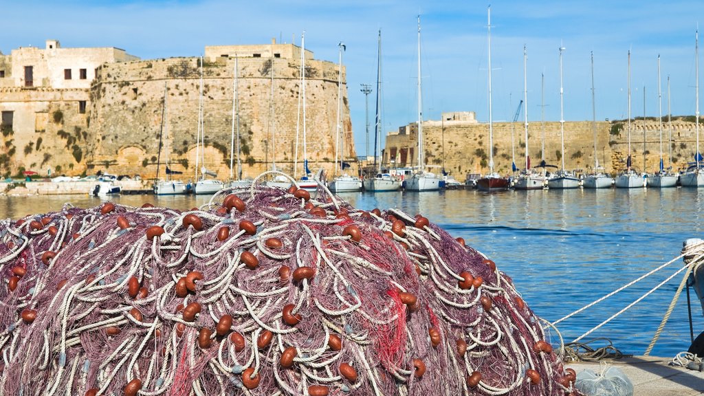 Gallipoli mostrando uma baía ou porto, pesca e uma cidade litorânea