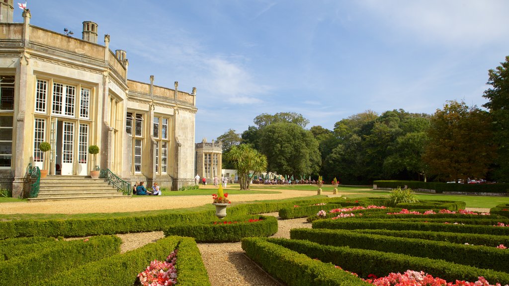 Highcliffe Castle showing a garden and heritage elements