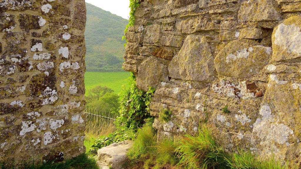 Corfe Castle som viser kulturarvsgenstande og en ruin