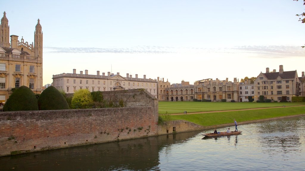 King\'s College Chapel showing a garden, a river or creek and heritage elements