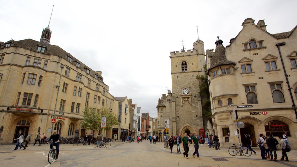 Carfax Tower which includes heritage elements, street scenes and a square or plaza