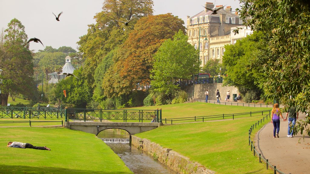 Bournemouth Lower Gardens toont een rivier of beek en een park