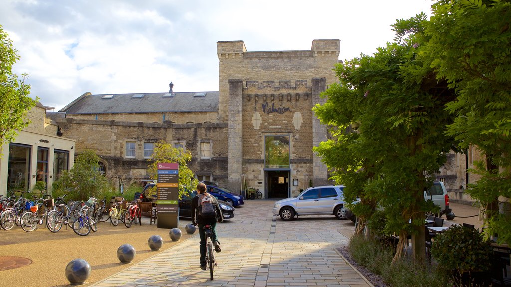 Oxford caracterizando ciclismo e elementos de patrimônio assim como um homem sozinho